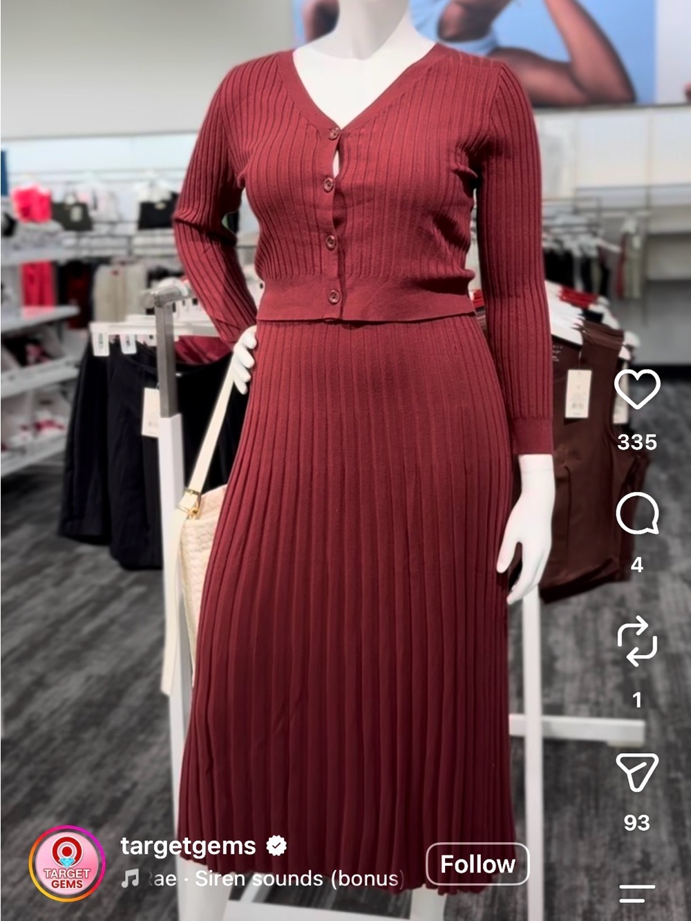 a new day Burgundy Ribbed Pleated Maxi Skirt & Cardigan Set